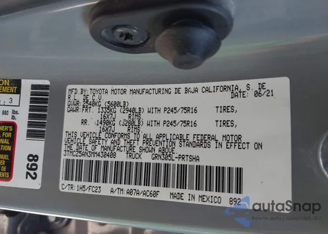 2021 Toyota Tacoma Sr5 V6 из США, поврежденный, VIN 3TMCZ5AN3MM430408